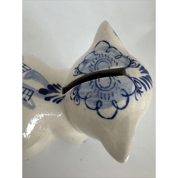 Vtg Delft Blue White Ceramic Hand Painted Piggy Bank Pig Holland Windmill Gift - Picture 16 of 16
